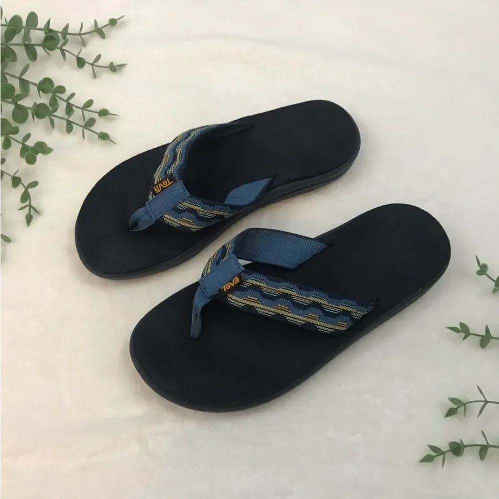 Teva Black Blue Kids Sz 4 Slipper Thongs Sandals Foam Comfy Slip On Flip Flop